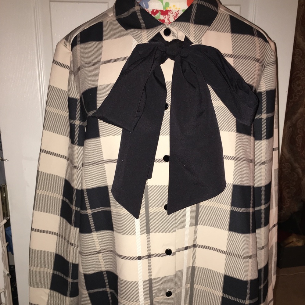Kate Spade Plaid Button Up Dress with Bow Detail